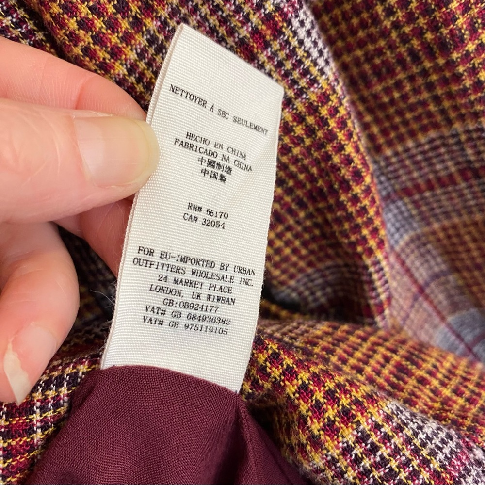 Free People Plaid Oversized Blazer Jacket Small Burgundy Yellow Boyfriend - Picture 11 of 11